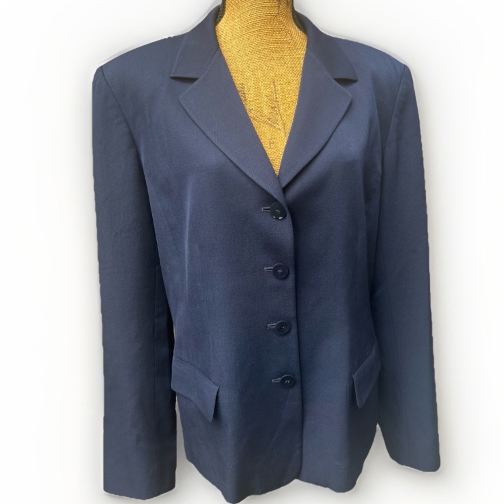 Liz Claiborne 100% Wool Blazer Jacket Navy Blue Tailored Academia Size 16